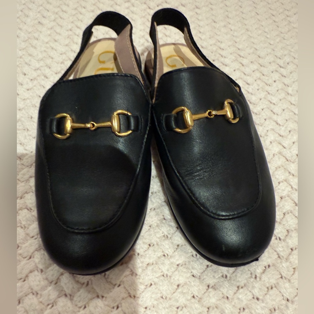 Gucci Kids Black Moccasins with Gold Detail